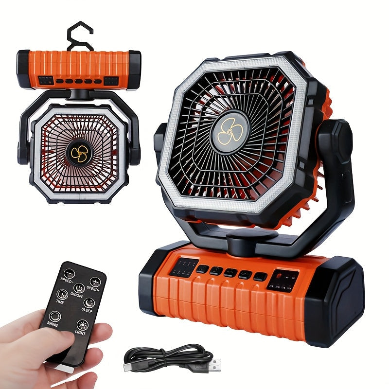 Camping Fan 20000mAh with Built-In LED Light, USB Rechargeable Portable Outdoor Fan with Sturdy Handle, Rugged Compact Design for Tent, Hiking, Fishing, Backpacking and Emergency Power Outage