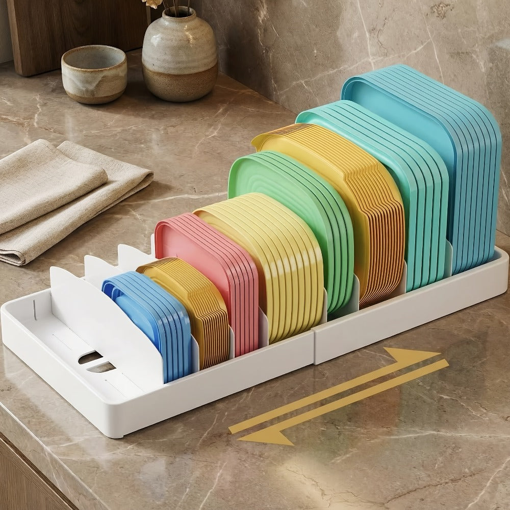 Adjustable Cabinet Lid Organizer ¨C Extra Large 13-24¡± Food Storage Container Lid Divider with 8 Inserts & 21 Compartments, BPA-Free Plastic Lid Holder for Kitchen Cabinet & Pantry Organization
