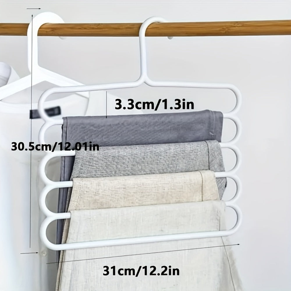 5-Layer Pants Rack Multi-Tier Anti-Slip Space Saving Hanger | 5 Pack Vertical Closet Organizer for Pants Scarves Clothing | Durable Plastic Wardrobe Hanger for Home Bedroom Boutique