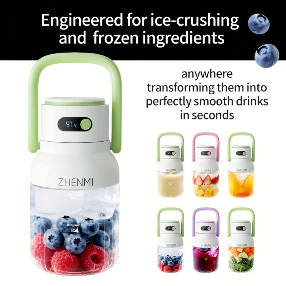 Cordless Portable Blender 33oz USB Rechargeable - Ice Crushing Blender for Smoothies & Shakes, Wireless Personal Blender for Travel Gym Office, BPA-Free, Green Purple Pink