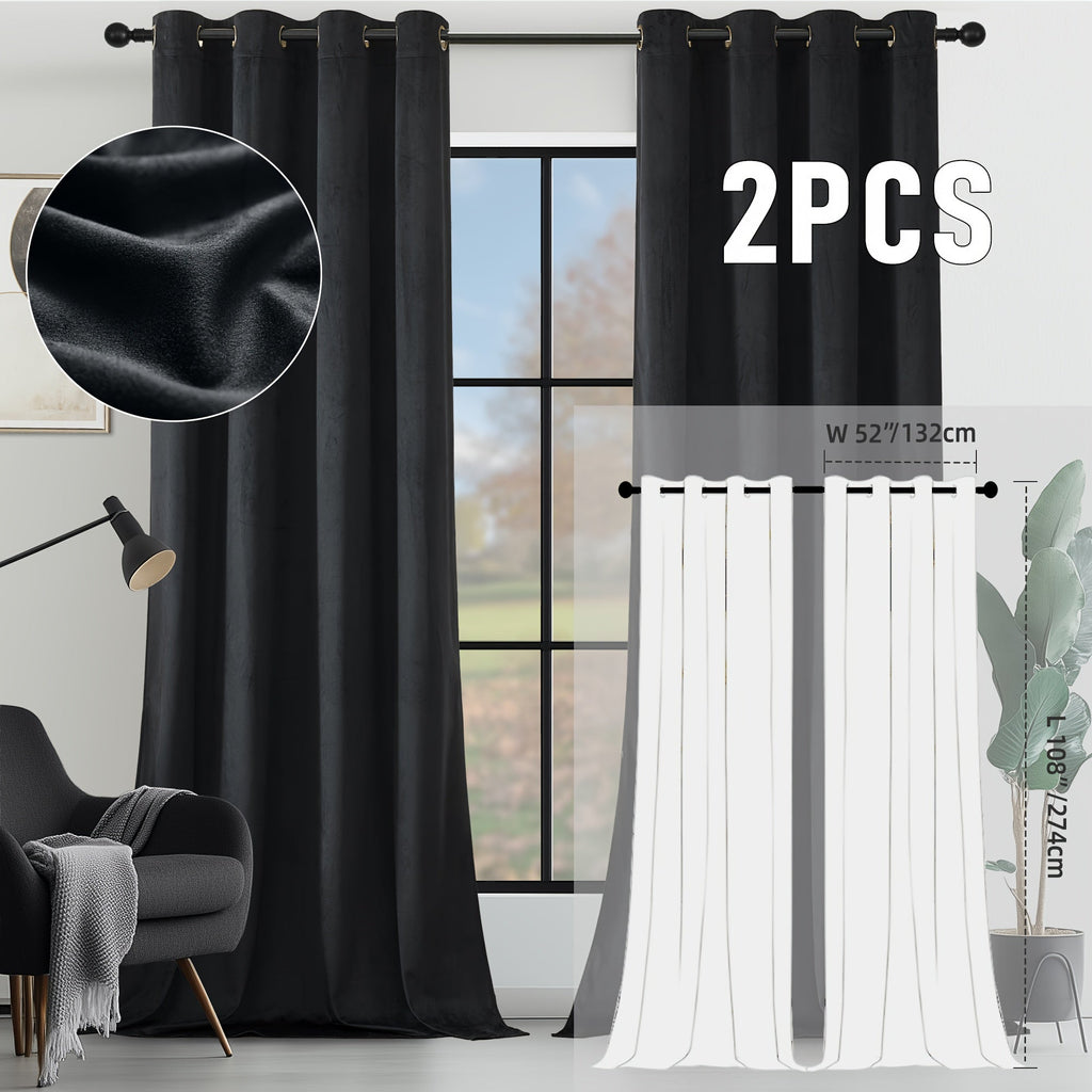 Velvet Room Darkening Curtains 2 Panels | Grommet Top Thermal Insulated Soundproof Blackout Curtains for Living Room Bedroom, Soft Solid Color Vintage Window Drapes
