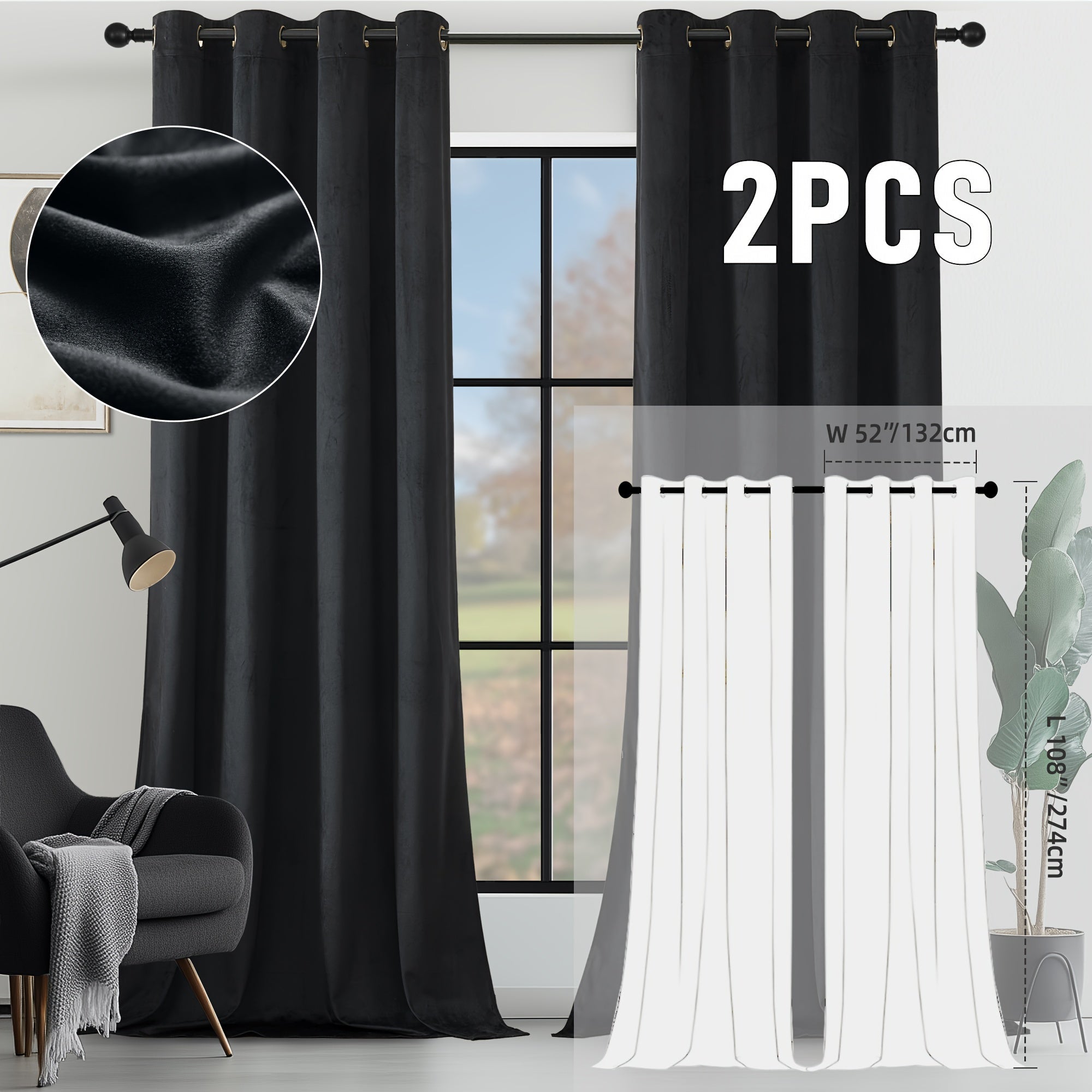 Velvet Room Darkening Curtains 2 Panels | Grommet Top Thermal Insulated Soundproof Blackout Curtains for Living Room Bedroom, Soft Solid Color Vintage Window Drapes