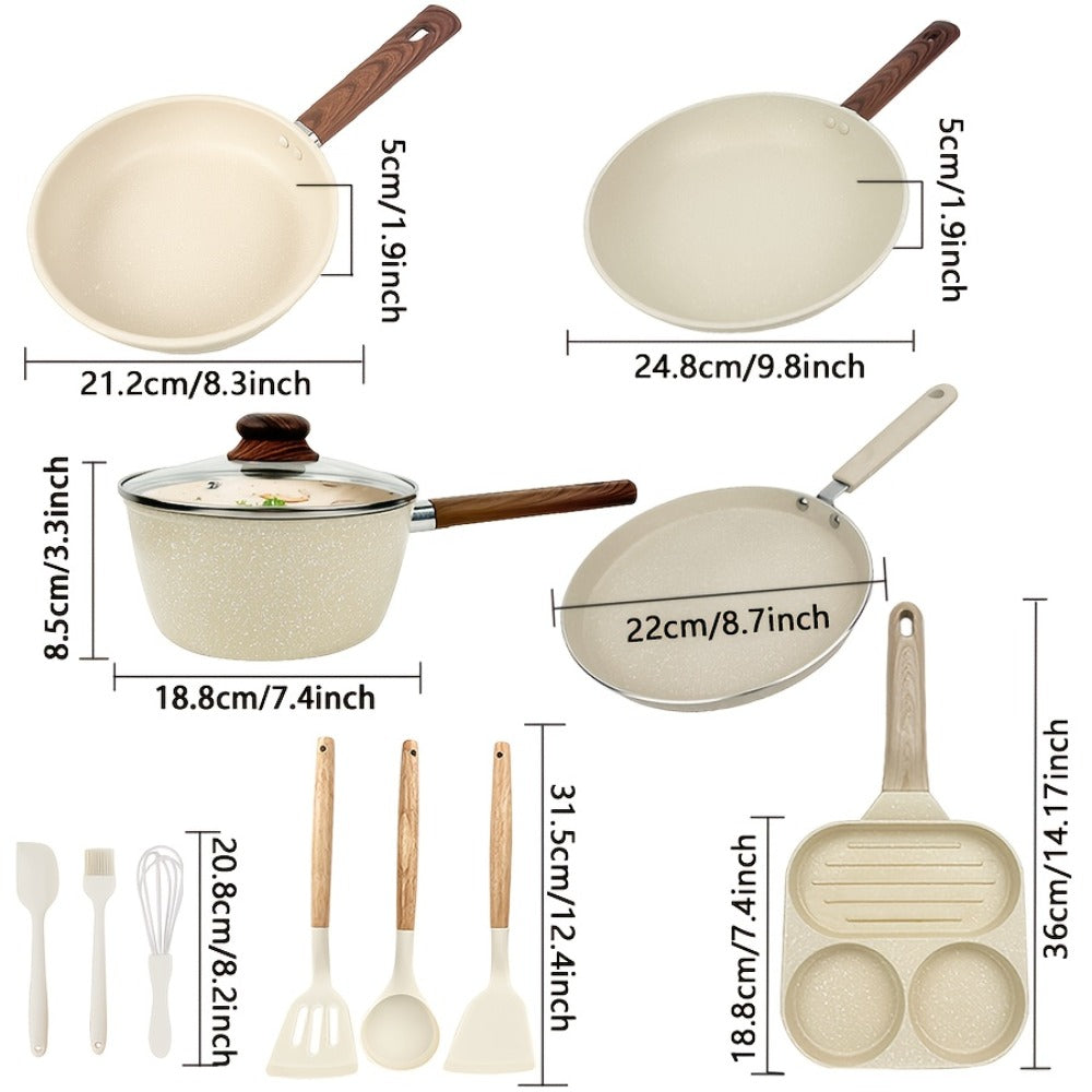 Non-Stick Cookware Set 7 12 & 15 Piece Induction Compatible ¨C Frying Pan Steamer Silicone Spatula & Tongs | Complete Pots and Pans Cooking Set | Perfect Wedding Housewarming Gift for Friends