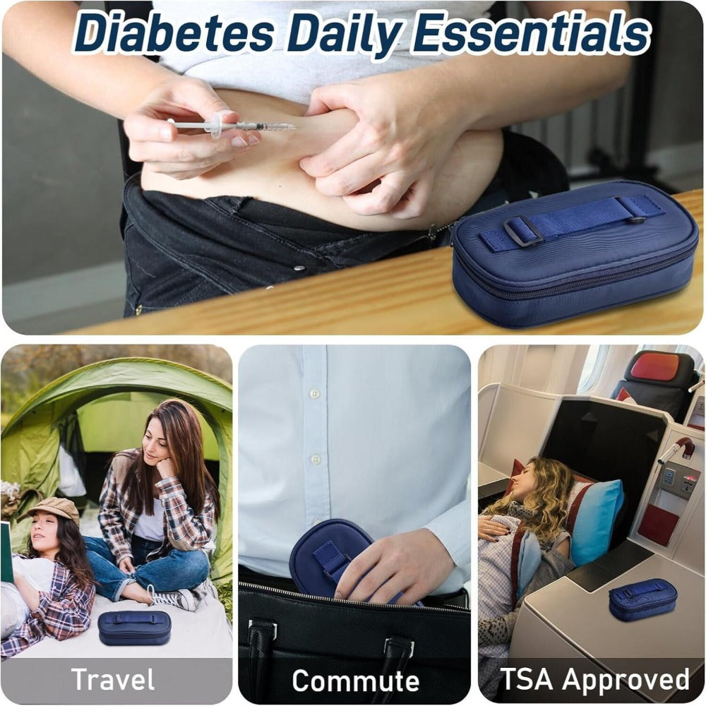Insulated Insulin Vial Travel Case ¨C Diabetic Supply Bag with Ice Brick, Compact Portable Cooler Kit for Medication Storage