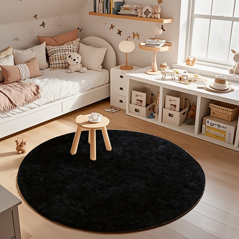 Round Faux Fur Area Rug - Soft Plush Circle Carpet for Living Room Bedroom, Machine Washable, Multiple Colors & Sizes