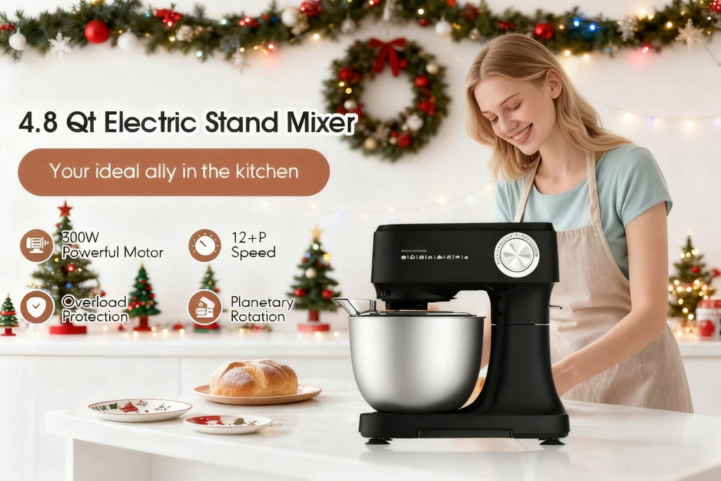 Electric Food Mixer 4.8 Qt 12-Speed Portable Lightweight Stand Mixer for Daily Baking with Egg Whisk Dough Hook Flat Beater Kitchen Tilt-Head Mixer