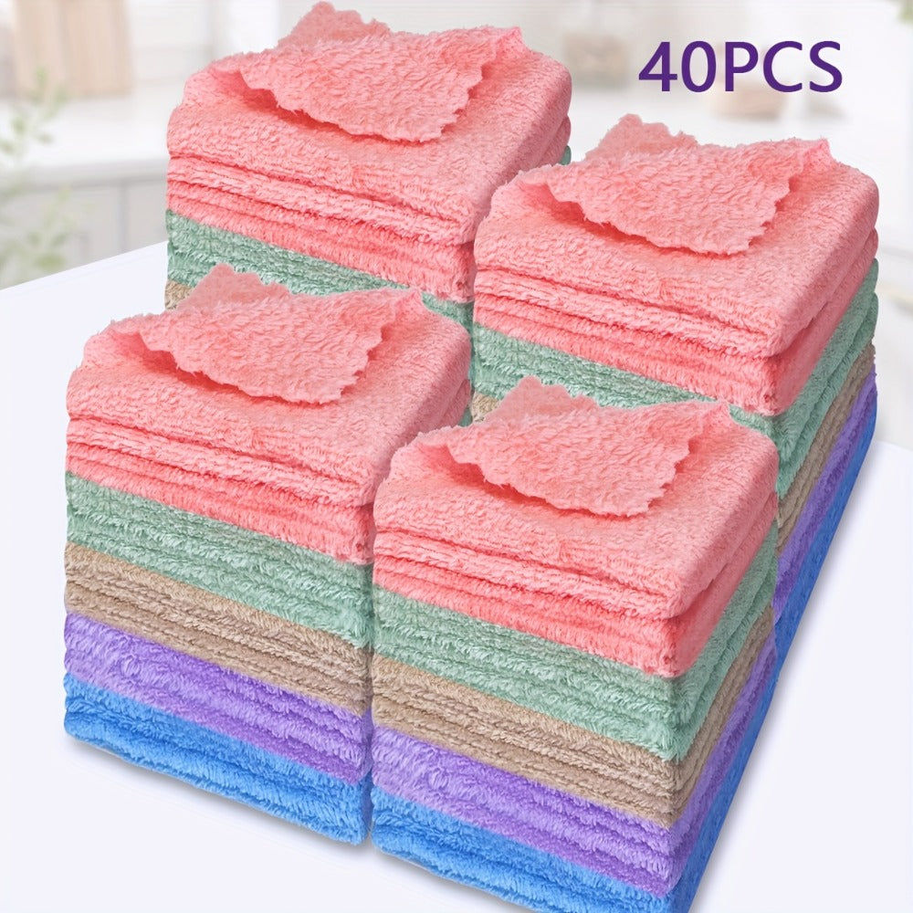 Microfiber Towel Set 40pcs ¨C Ultra Soft Quick Dry Absorbent Hand Face Towels for Bathroom, Coral Fleece Cleaning Wipes, Skin-Friendly
