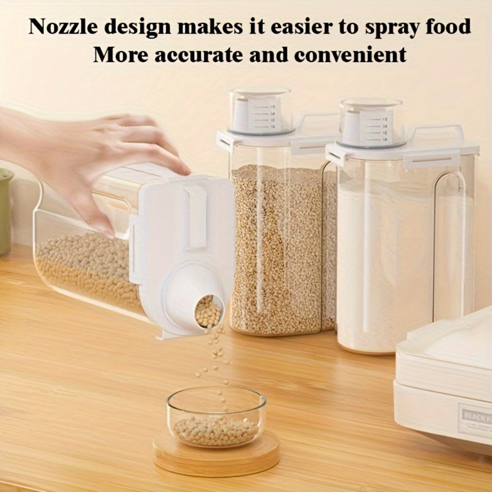 Airtight Grain Storage Containers 4pcs ¨C Transparent Plastic Food Storage Box with Flip Top Lid & Pouring Port for Rice Flour Dry Goods