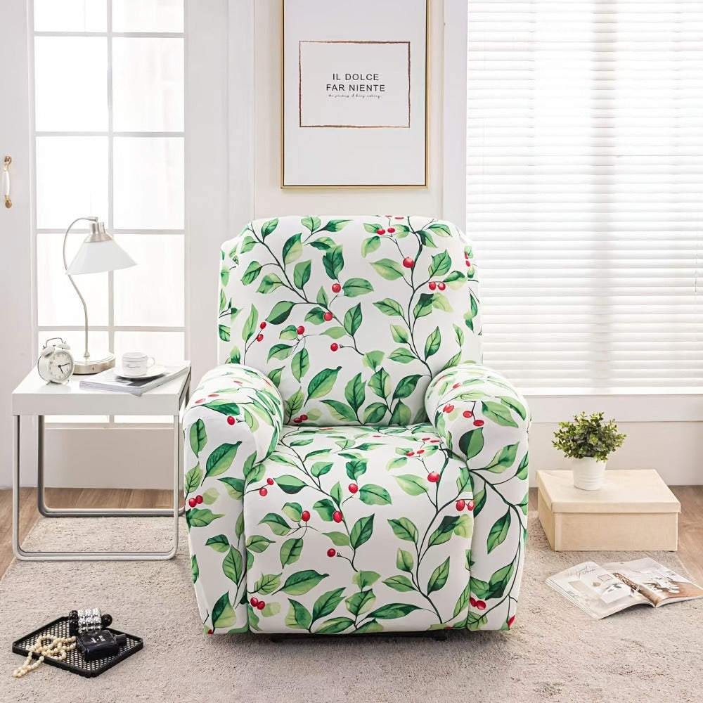 Recliner Slipcover 4pcs Extra Large with Pocket - Spandex Stretch Four Seasons Furniture Protector | Botanical Geometric Prints | Living Room Home Decor Sofa Chair Cover