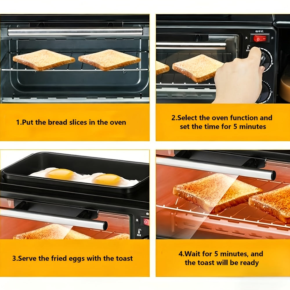 3-in-1 Breakfast Maker Station ¨C Fry Eggs, Toast Bread & Brew Coffee All at Once, Non-Stick Coating, Auto Power-Off Safety Timer, One-Click Operation for Fast Morning Meals