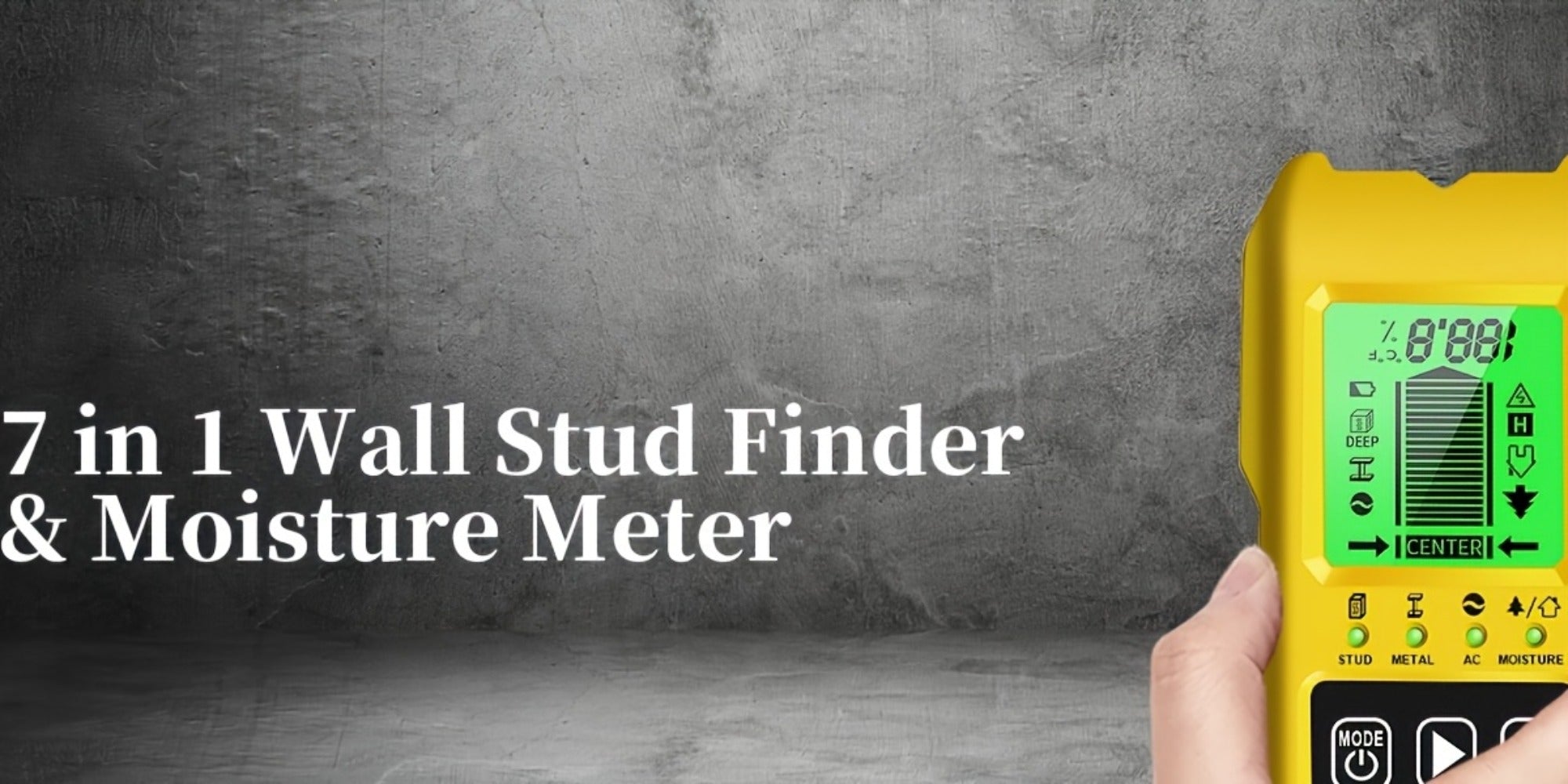 Stud Finder Wall Scanner 7-in-1 LCD Display Sound Alert | Wood Deep Stud Metal AC Wire Moisture Meter Temperature Sensor | Center-Finding Digital Wall Detector for DIY Home Renovation Construction