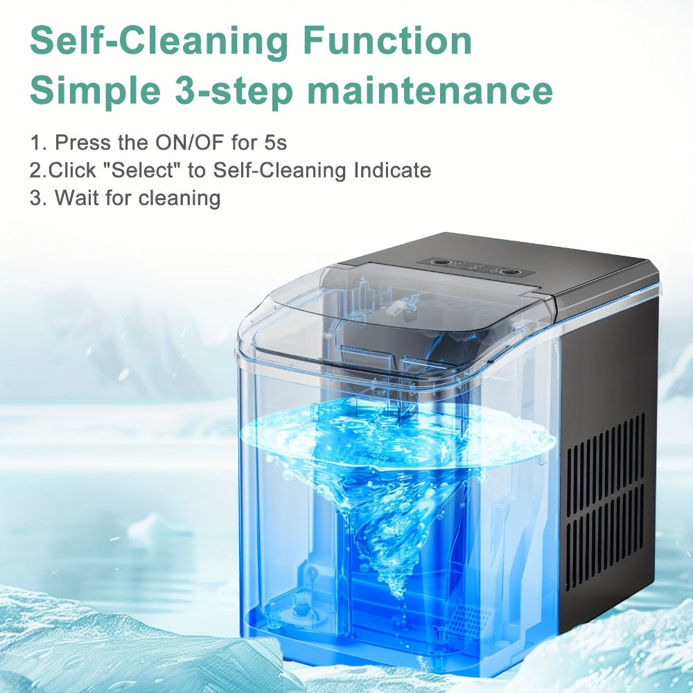 Countertop Ice Maker Machine Portable 9 Bullet Ice Cubes in 6 Minutes 26.5 Lbs Per 24 Hours 1.5L Water Tank Self-Cleaning with Handle Basket Scoop for Home Kitchen Office Bar Party Camping RV