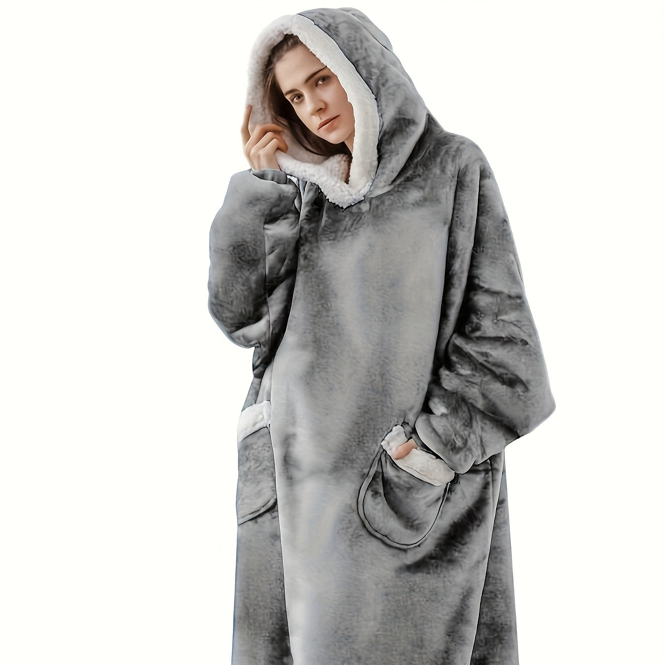 Wearable Blanket Hoodie ¨C Oversized Flannel Sweatshirt Blanket with Pockets for Women & Men, 450-500gsm Thick Warm Winter Cozy