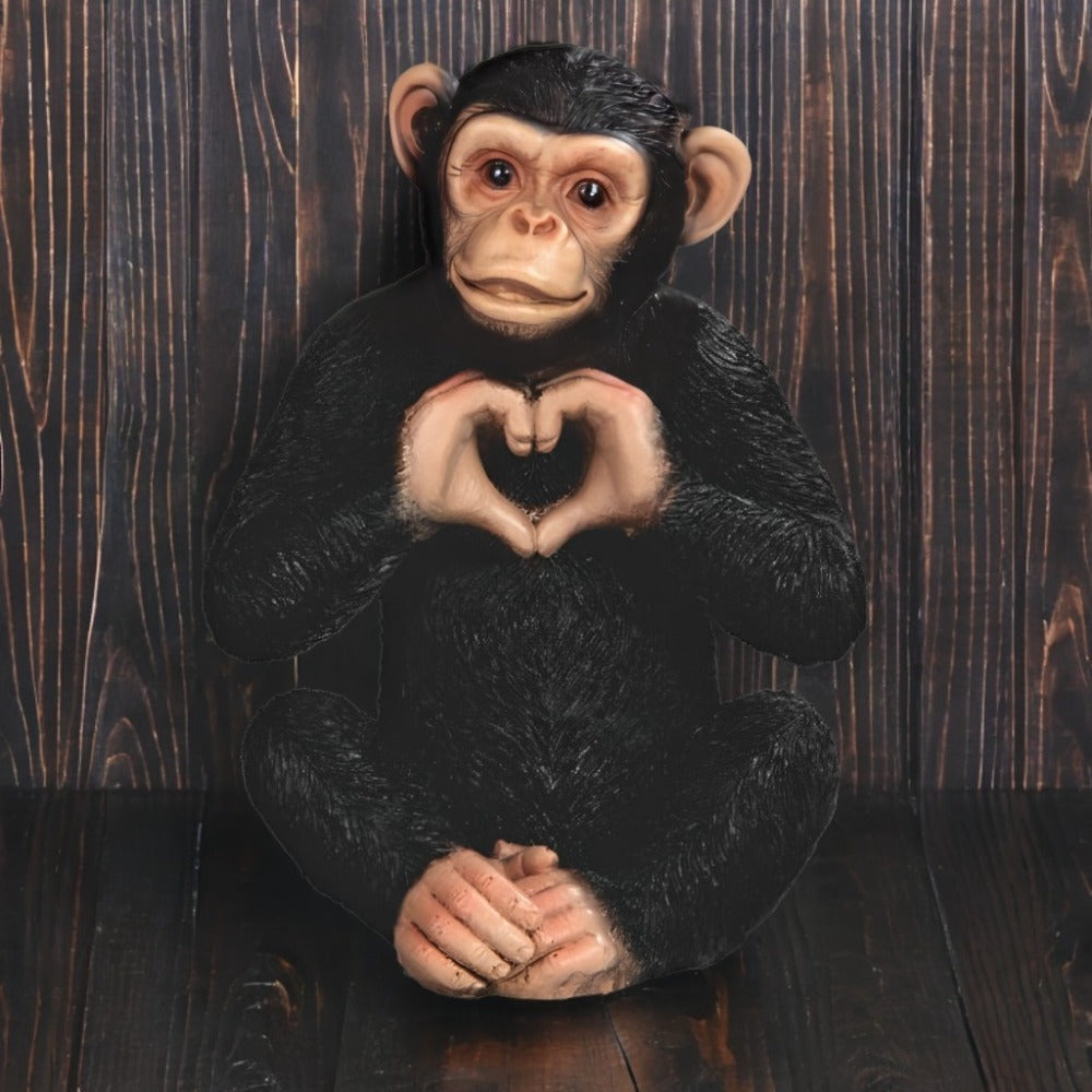 Chimpanzee Figurine with Heart Hand Sign ¨C 5 Inch Polyresin Monkey Statue for Home Decor, Office, Collectible Gift for Birthday, Christmas & Housewarming