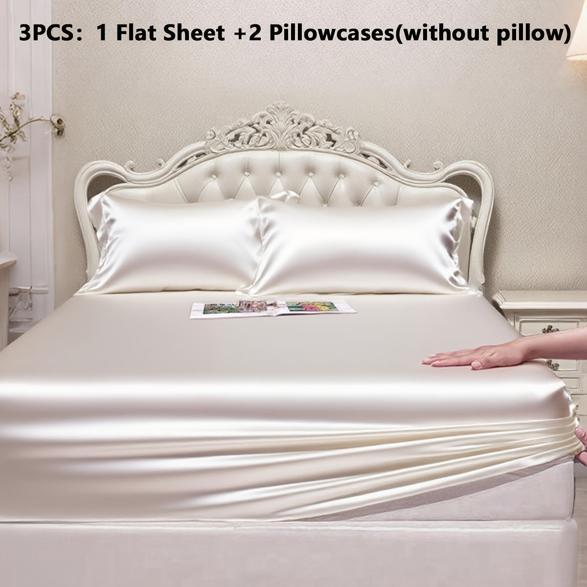 Satin Fitted Sheet Set with Pillowcases ¨C Cooling Smooth Breathable Wrinkle-Resistant Bed Sheets, Machine Washable Ultra Soft for Hot Sleepers, Twin Full Queen King, Multiple Colors
