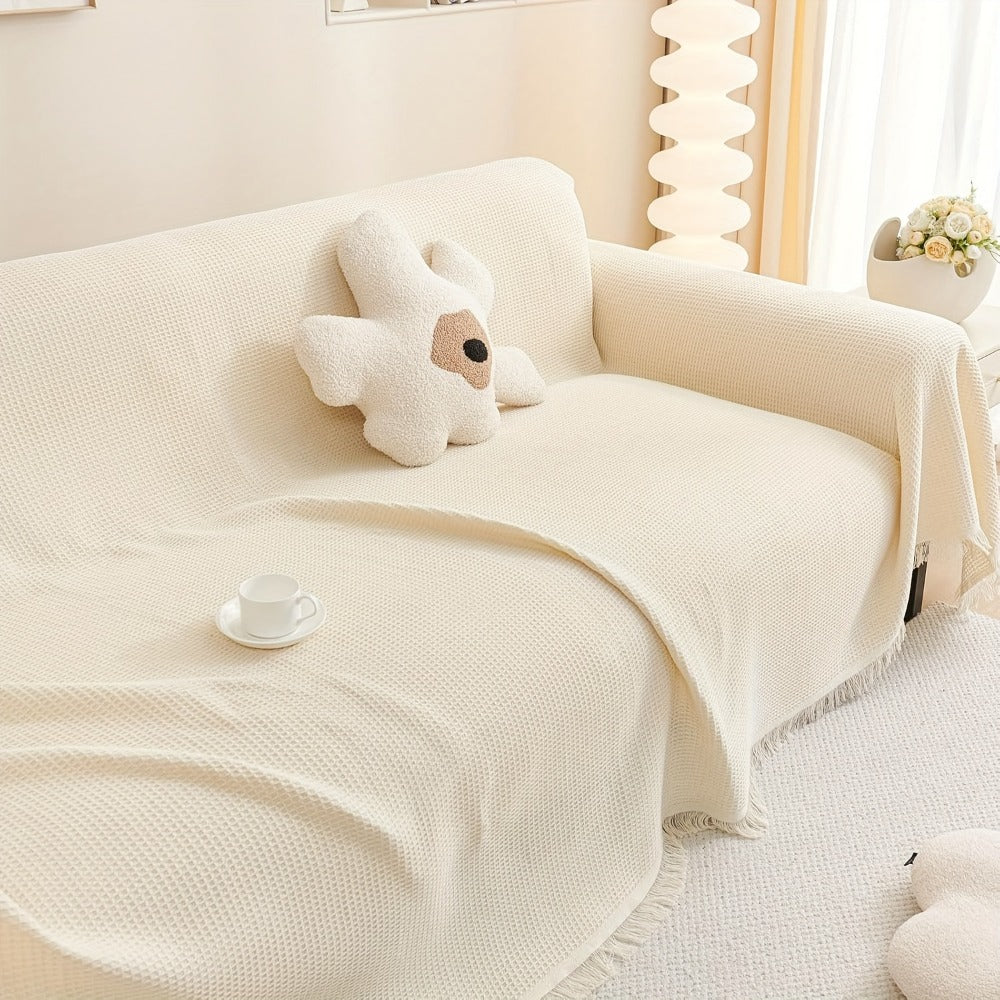 Sofa Throw Cover with Tassels Scratch Resistant Breathable Couch Blanket Slipcover Multifunctional All Season Settee Cover for Living Room Bedroom - Multiple Sizes and Colors