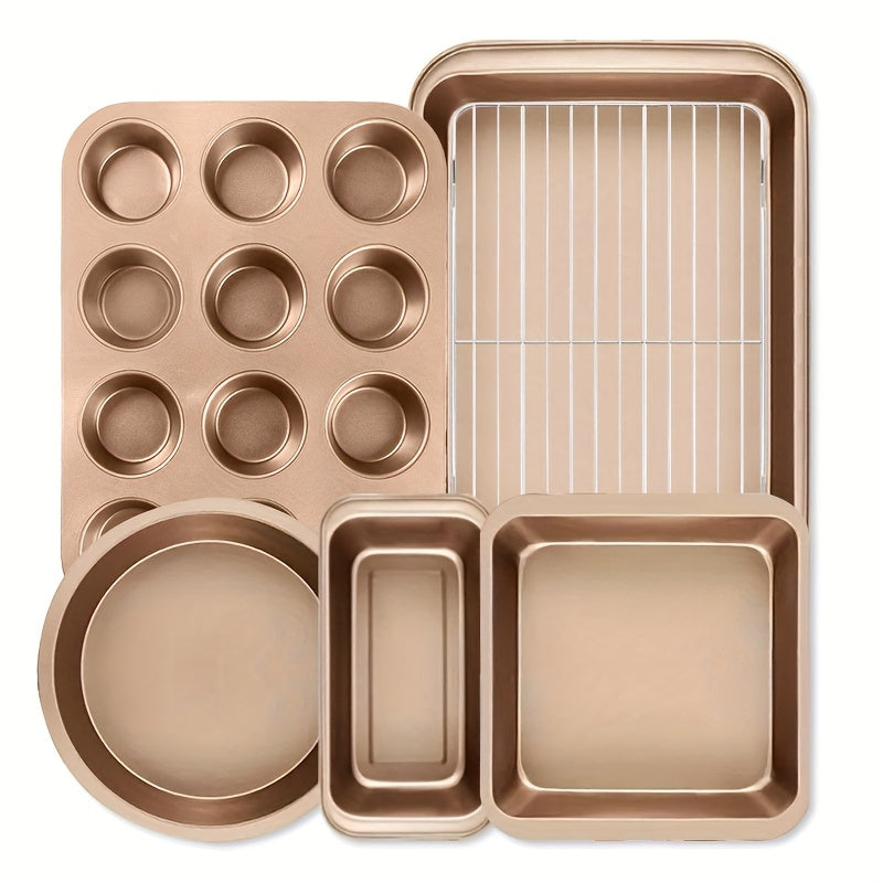 Nonstick Bakeware Set with Cooling Rack Cookie Sheet Cake Pans Loaf Muffin Pizza Pan Oven Safe Baking Pans Set for Kitchen 6 14 15 Piece