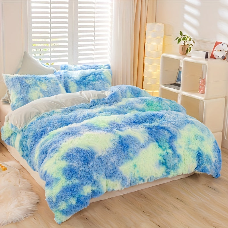 Plush Duvet Cover 100% Polyester Soft Warm Zipper Closure Cozy Bedroom Bedding Twin Full Queen King Solid Tie Dye 14 Colors for Bedroom Guest Room Dorm