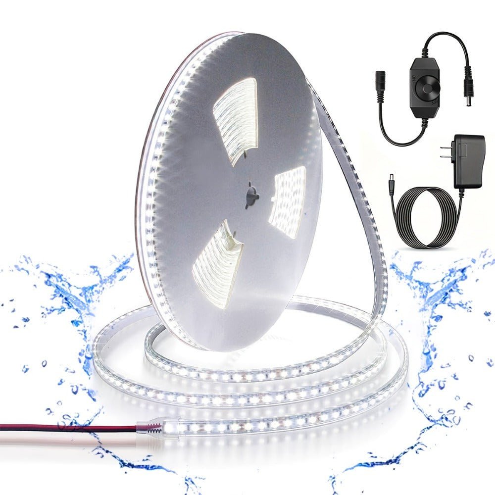 LED Strip Light 600 LEDs 2835 SMD Ultra Bright 5M 16.4ft, IP65 Waterproof Dimmable 12V Flexible Rope Light, Cuttable, for Under Cabinet, Bedroom, Kitchen, TV Backlight, Mirror, Bathroom, Stairway Lighting