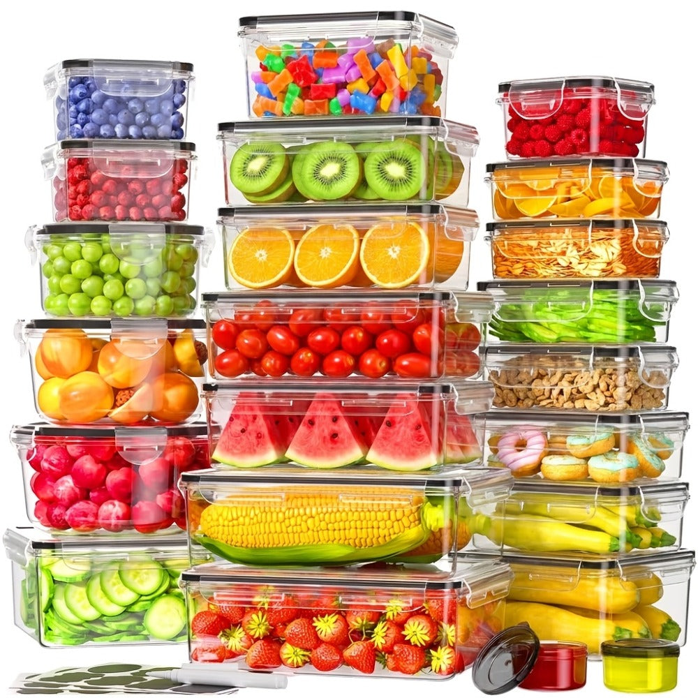 Food Storage Containers with Lids Airtight Plastic Meal Prep Containers Stackable Leak Proof BPA Free for Pantry Kitchen Refrigerator Freezer with Labels