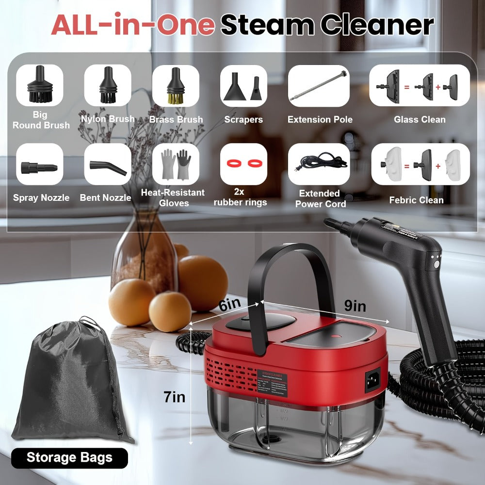 Handheld Steam Cleaner 1500W High Pressure 54.1oz Tank 3-Level Adjustable Portable Steamer for Home Car Furniture Tile Grout Bed Bugs Bathroom Kitchen Floor Upholstery