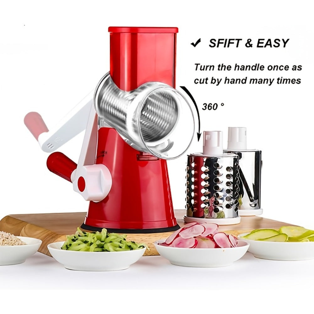 Rotary Cheese Grater with Hand Crank ¨C 3 Interchangeable Blades for Cheese, Vegetables & Nuts, Non-Slip Suction Base, Includes Cleaning Brush ¨C Manual Cheese Shredder for Kitchen (6 Colors)