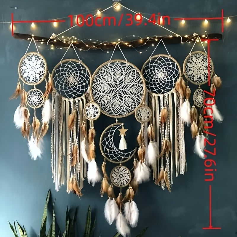 Dream Catcher Wall Decor 5 Pack Large Handmade Boho Dream Catchers Moon Sun Wall Hanging Decoration Bohemian Bedroom Decor Aesthetic Room Decor Bed Decoration Boho Wall Art Camel