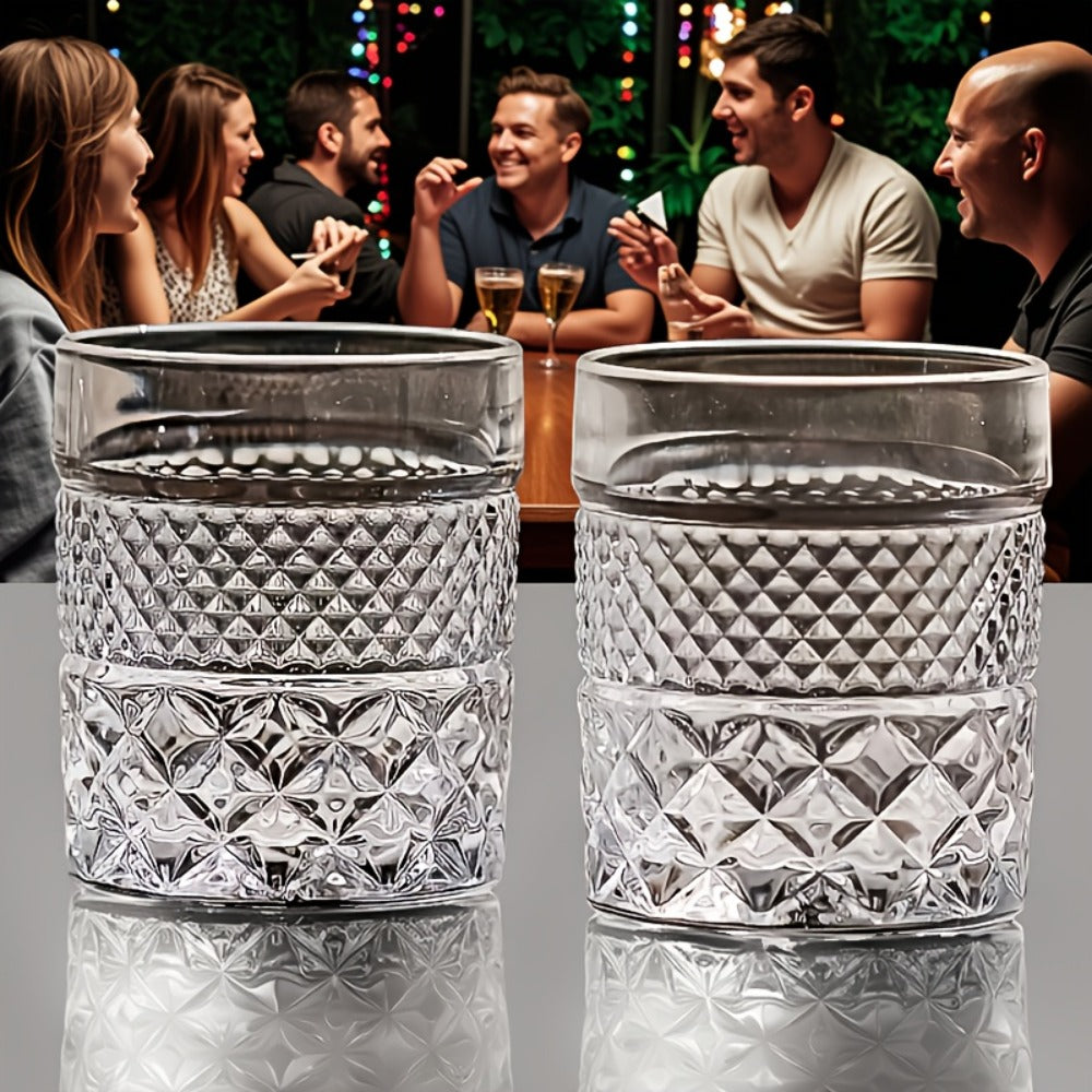 Italian Embossed Whiskey Glass ¨C Handcrafted XO Cocktail Tumbler | Aesthetic Roostertail Bar Beer Water Glass for Home Bar Gifting Party