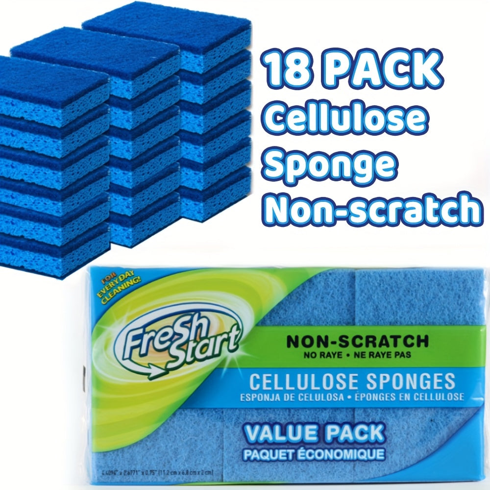 Non-Scratch Cellulose Sponge Dual-Sided with Tough Scouring Pad ¨C Dishwashing Sponges for Kitchen, Dishes & Bathroom, Absorbent & Durable, Green or Blue, 9/12/18/27 Pack Value Sets