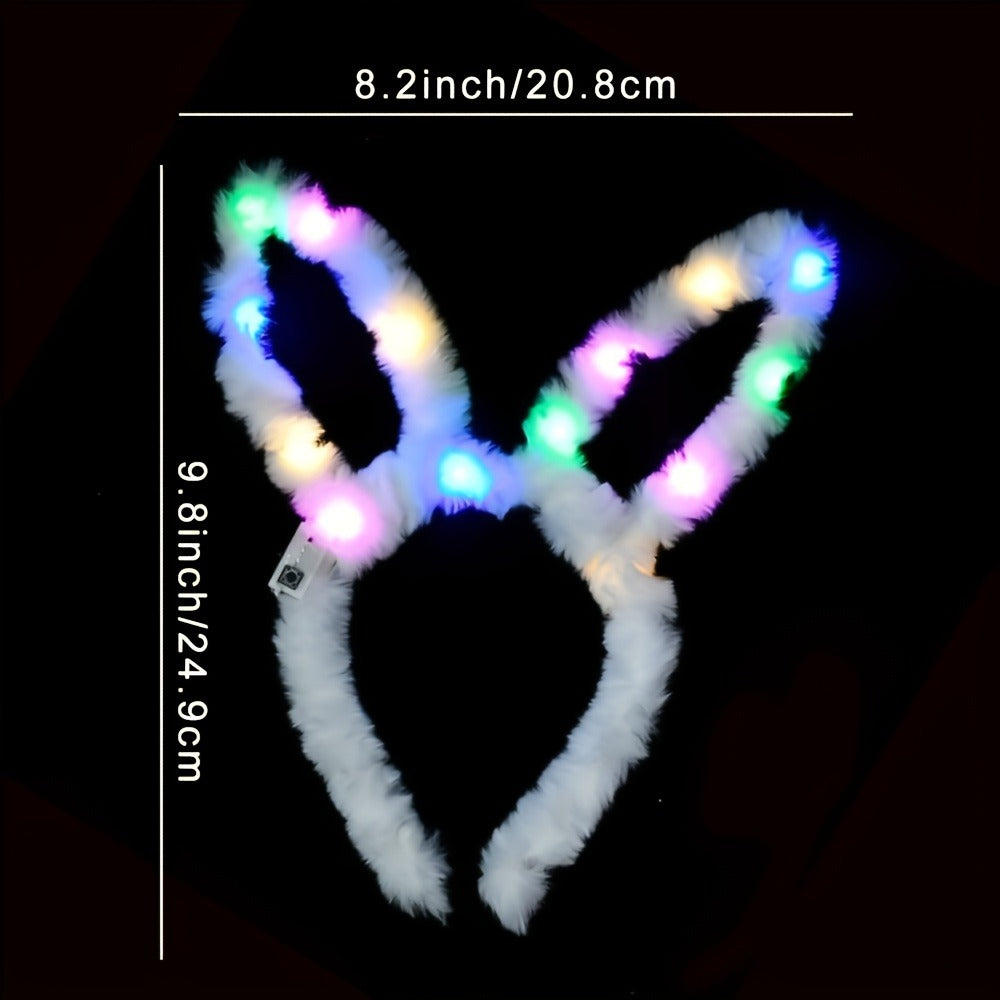 LED Bunny Ear Headbands 25-Pack | Glowing Light Up Rabbit Ears with 3 Flashing Modes for Party Halloween Christmas Weddings Concerts Cosplay Photo Props Unisex Adult