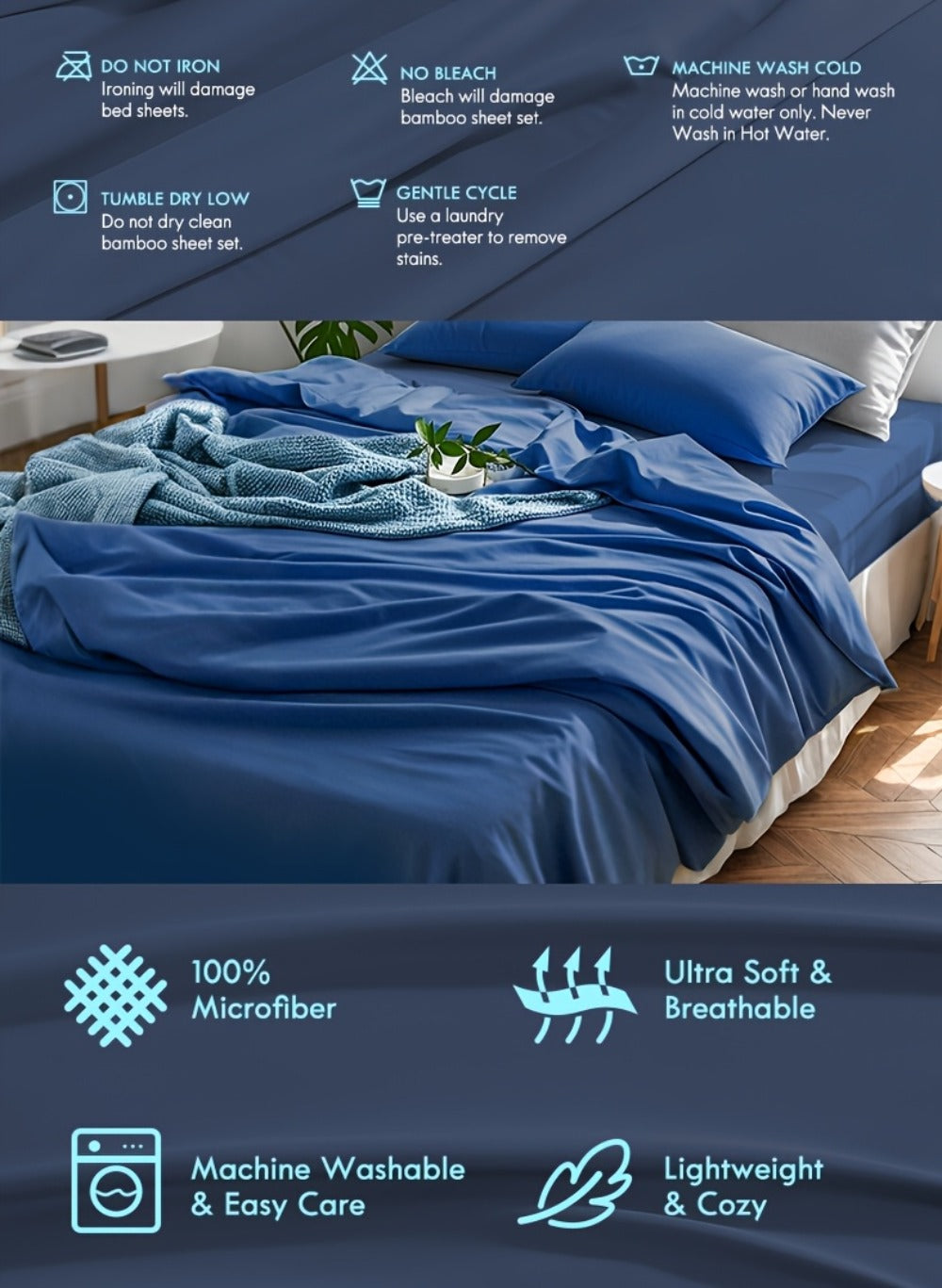 Fitted Sheet Set Deep Pocket | Soft Cooling Breathable Bedding 3-4pcs Fade-Resistant All-Season for Twin Full Queen King ¨C Solid Color Bed Sheets for Dorm Guest Room Everyday Use