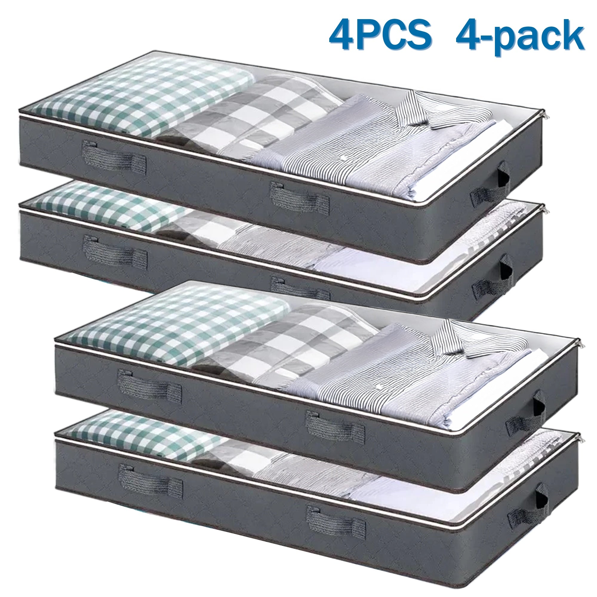 Under Bed Storage Bags 4 Pack 90L Large Collapsible Underbed Storage Organizer Bins with Clear Window Zipper for Blankets Clothes Comforters Towels Bedding