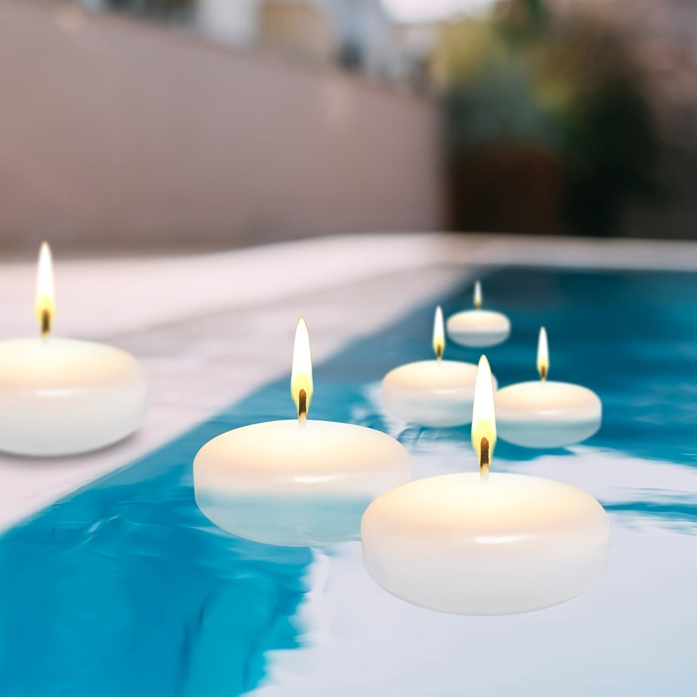 White Floating Candles 24 Pack 3 Inch | Unscented Clean Burn 8-12 Hours | Pool Candles for Wedding Anniversary Valentine's Day Romantic Dinner Home Decor Table Centerpiece