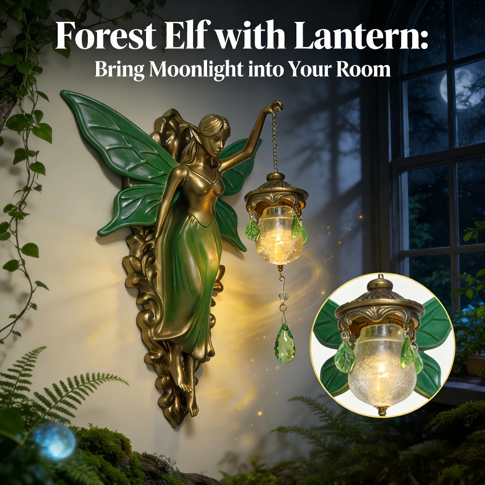 Fairy Statue Wall Decor 9.84in Fantasy Forest Fairy Sculpture ¨C Carved Green Leaf Art Wall Hanging Ornament for Bedroom Living Room ¨C Dreamy Fairy Tale Home Decor Gift for Fairy Lovers Easter Spring