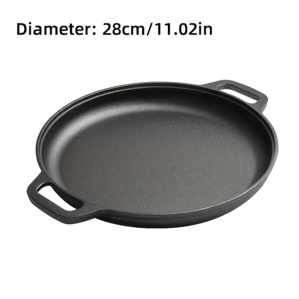 Cast Iron Skillet 11 Inch Pre-Seasoned Round Grill Pan with Dual Loop Handles ¨C Even Heating for Oven, Stovetop, Campfire & Grill | Heavy-Duty Kitchen Cookware for Pizza, Steak & More