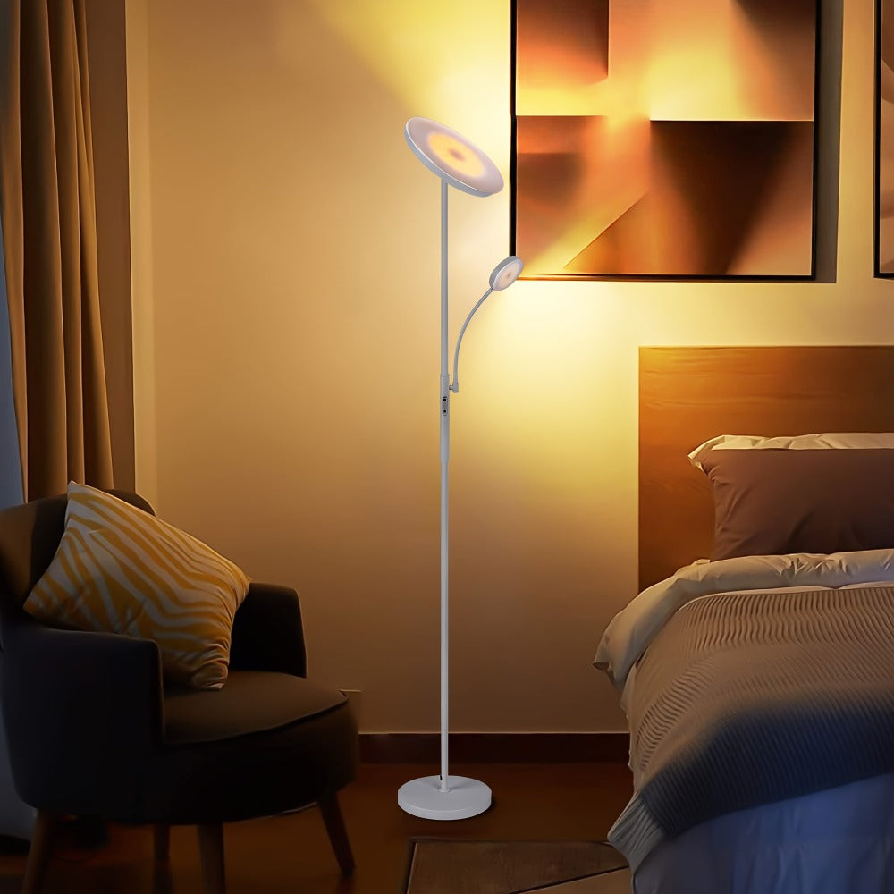 LED Floor Lamp with Reading Light ¨C 27W 2300LM Dimmable Torchiere Standing Lamp, 4 Color Temperatures, Remote & Touch Control, Metal Base for Living Room Bedroom Home Office (Black/White)