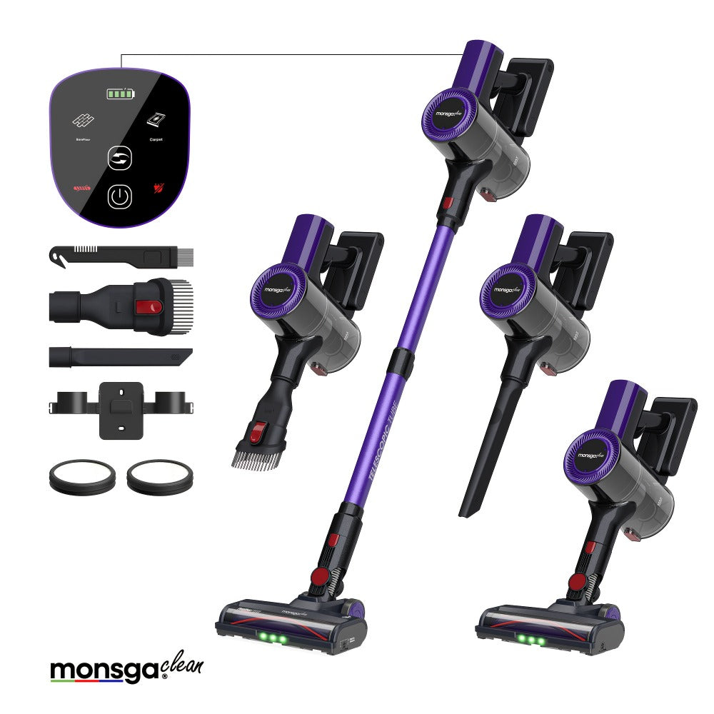 Cordless Vacuum Cleaner 46KPA Powerful Suction Lightweight Detachable Battery Anti-Tangle V-Shaped Brush 6-Stage Filtration 1.8L Dust Cup for Hard Floor Carpet Pet Hair Home