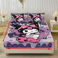 Sanrio Hello Kitty & Kuromi Bedding Set 3pcs ¨C Fitted Sheet & Pillowcases, Soft Polyester, Machine Washable, Twin Full Queen King, All-Season Bedroom Decor for Kids Girls Home Guest Room