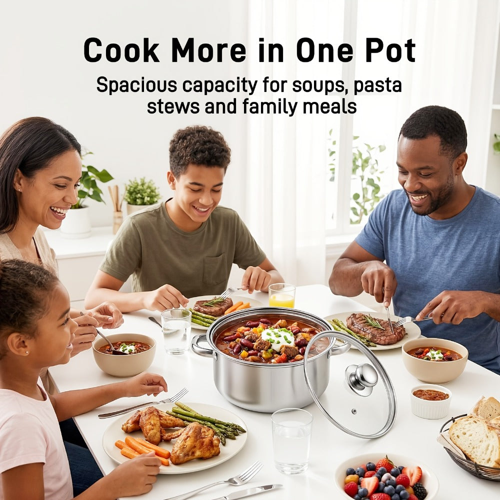 Stainless Steel Soup Pot Apple Pot Heat Resistant Handles Dishwasher Safe Versatile Cookware for Boiling Steaming Stewing Everyday Kitchen Cooking Healthy Safe Silver