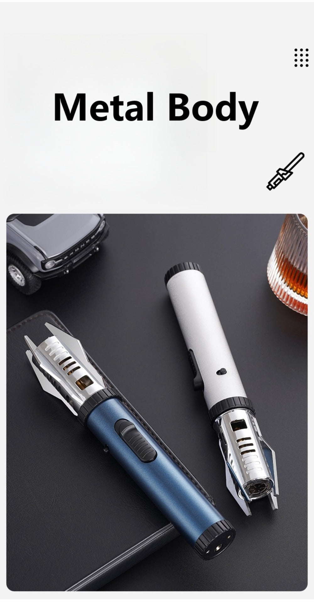 Windproof Turbo Torch Lighter 360 Degree Ignition Metal Jet Flame Lighter with Safety Lock Adjustable Flame for Camping BBQ Outdoor Cooking Butane Gas Not Included