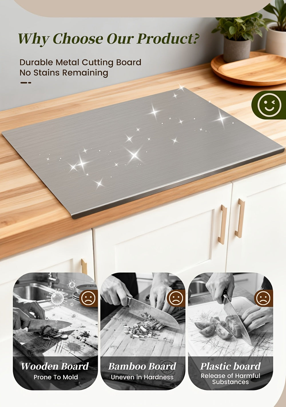 Stainless Steel Cutting Board & Rolling Pastry Board ¨C Non-Slip Kitchen Prep Mat with Butcher Block Surface