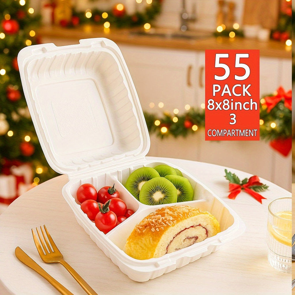 Disposable Food Containers Take Out Boxes with Lids - 7¡± 8¡± 9¡± Plastic Clamshell Meal Prep Containers BPA Free 1 & 3 Compartment Heavy Duty Reusable White