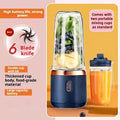 Portable Wireless Juicer Blender Double Cup - USB Rechargeable 6-Blade Mini Blender with 1500mAh Battery, Multifunctional Smoothie Maker for Home, Travel, Gym & Outdoor, Blue & Pink