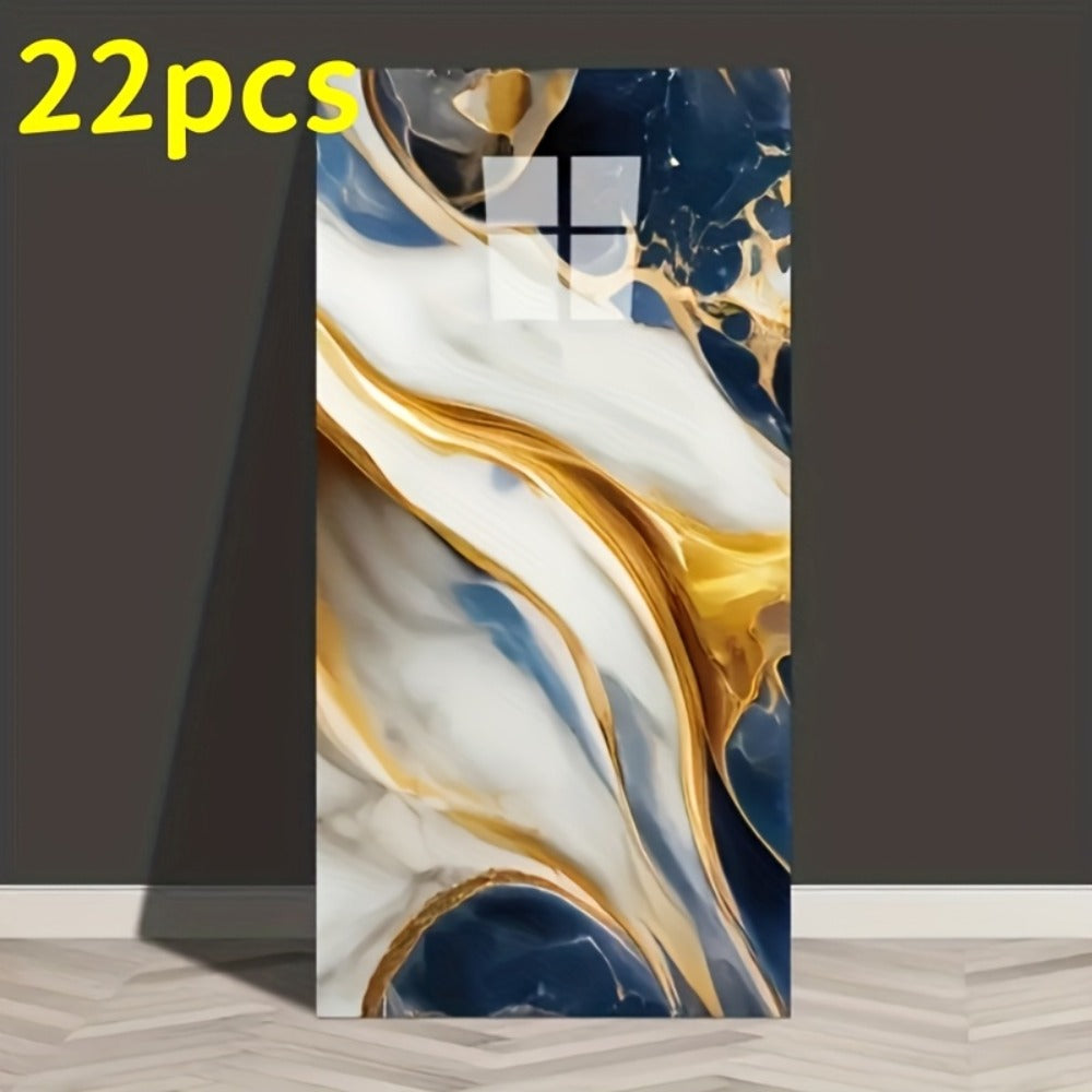 Self-Adhesive Waterproof PVC Wall Sticker 22pcs Peel and Stick Marble Boho Wallpaper 11.81x23.62in Oil Resistant for Kitchen Bathroom Living Room Bedroom Decor