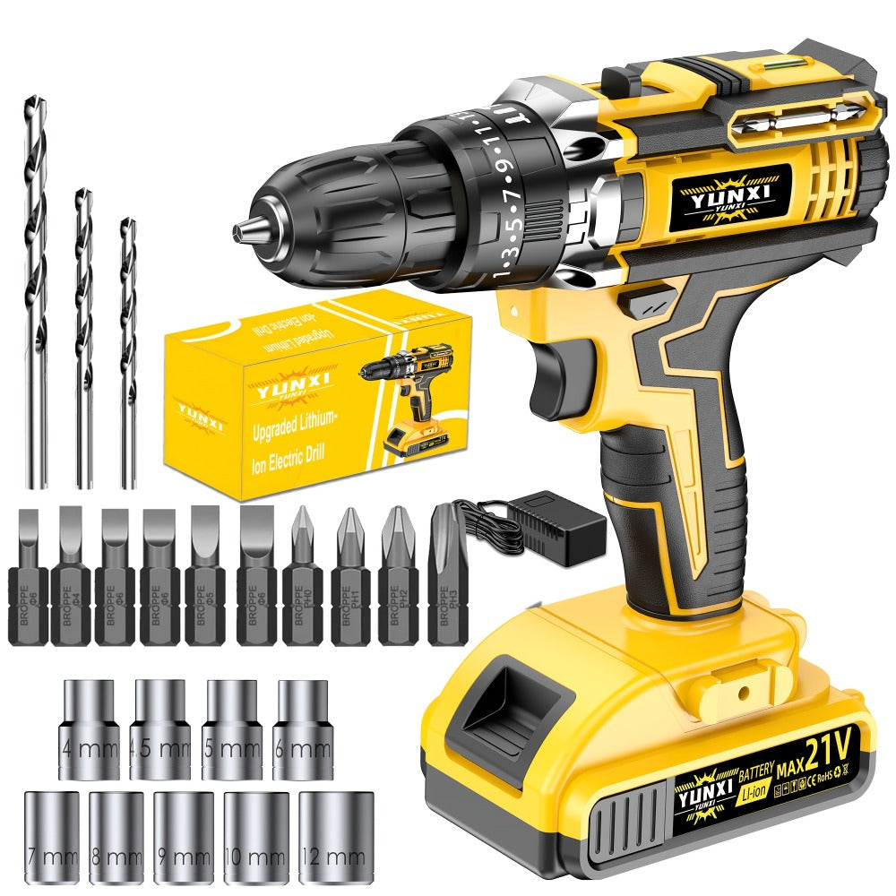 Cordless Impact Drill Set 21V ¨C Electric Power Drill with 2.0Ah Battery, Fast Charger, Screwdriver Bits, Work Light, Variable Speed & Torque Control for Home & Car Repair, Men's Gift