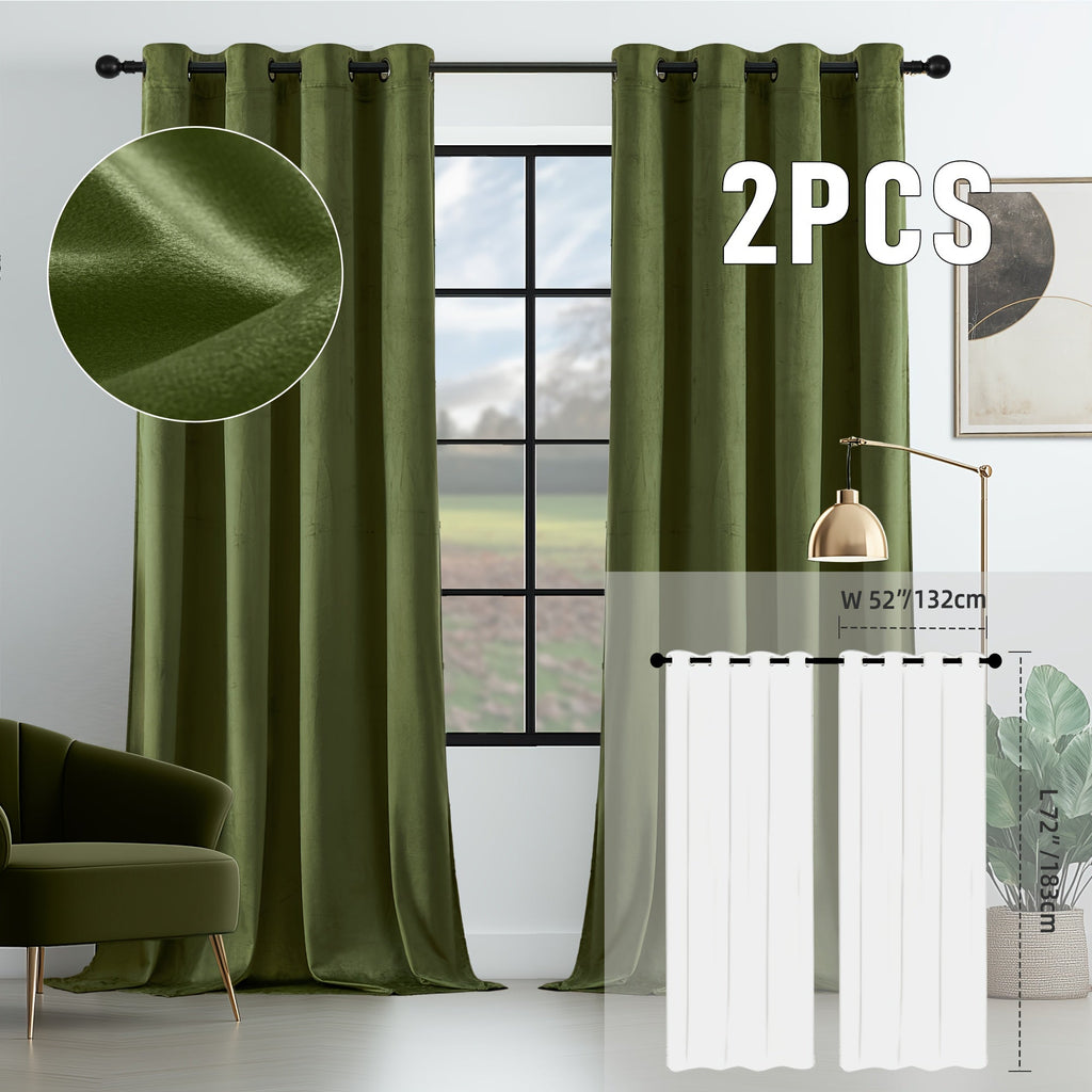 Velvet Room Darkening Curtains 2 Panels | Grommet Top Thermal Insulated Soundproof Blackout Curtains for Living Room Bedroom, Soft Solid Color Vintage Window Drapes