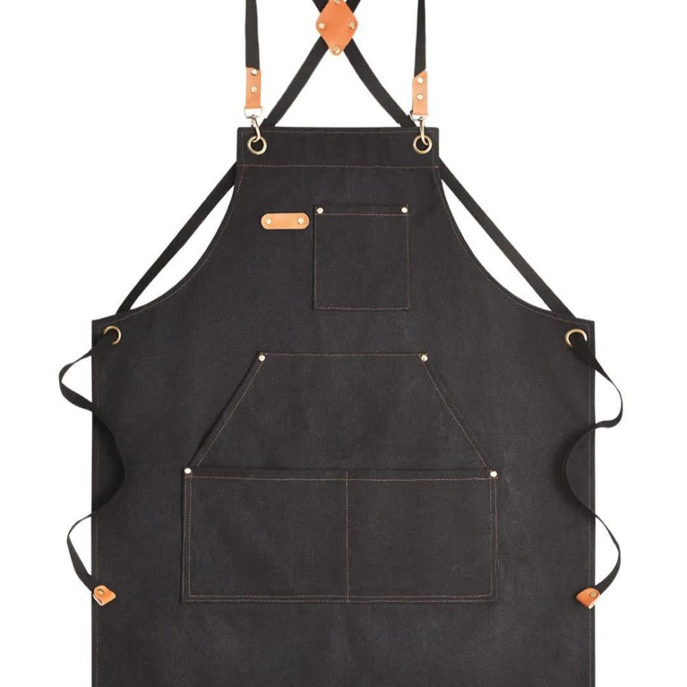Chef Apron Crossback Canvas Work Apron with Extra Large Pockets for Men Women - Professional Kitchen Cooking BBQ Gardening Workshop Bib Apron Heavy Duty