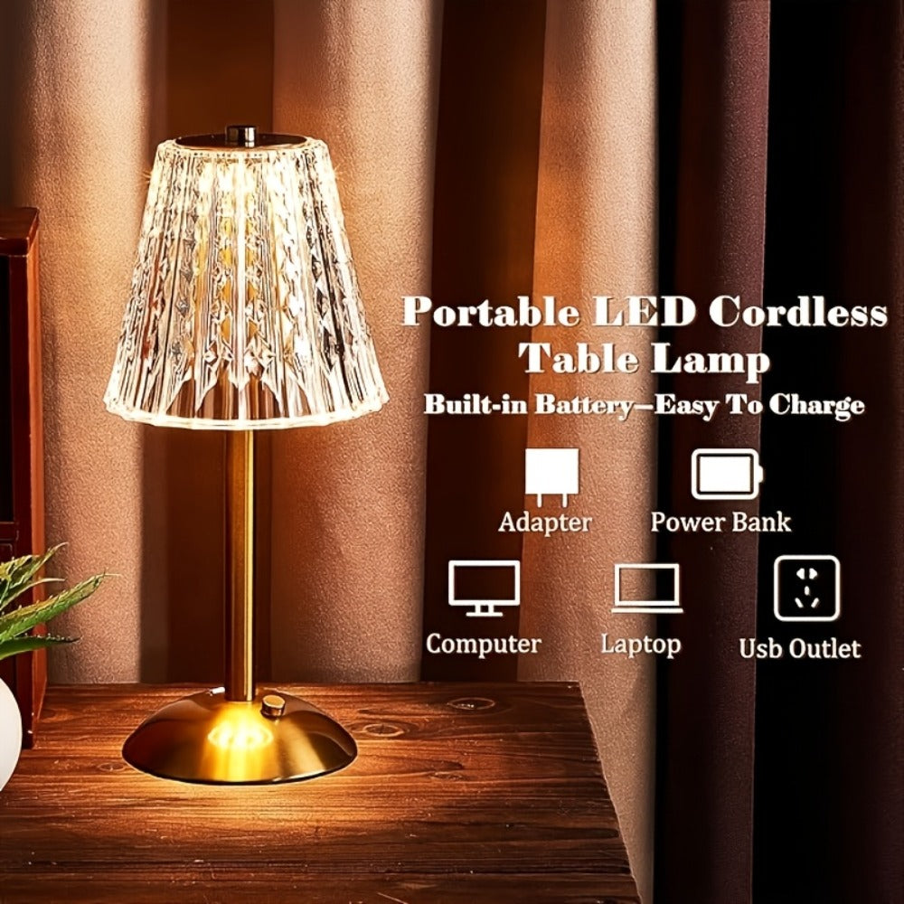 Crystal Atmosphere Lamp Portable ¨C 3-Color Adjustable Touch LED Table Light with Retro Golden Design for Home, Dining Table & Restaurant Ambiance (Starlight / Pumpkin / Trumpet)
