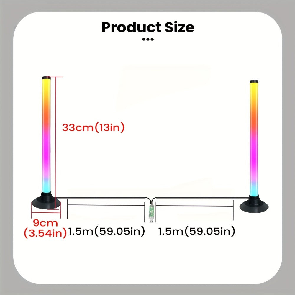 RGBIC LED Light Bar Music Sync RGB Ambient Lighting USB Powered 64+ Modes 16 Million Colors App Remote Control Desktop TV Backlight Mood Lamp Room Decor Night Light 2pcs