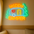 Happy Campers Neon Sign LED Wall Light | Illuminated RV Camper Decor Sign for Campsite Bedroom Man Cave Bar Party Polychrome Glowing Gift for Campers